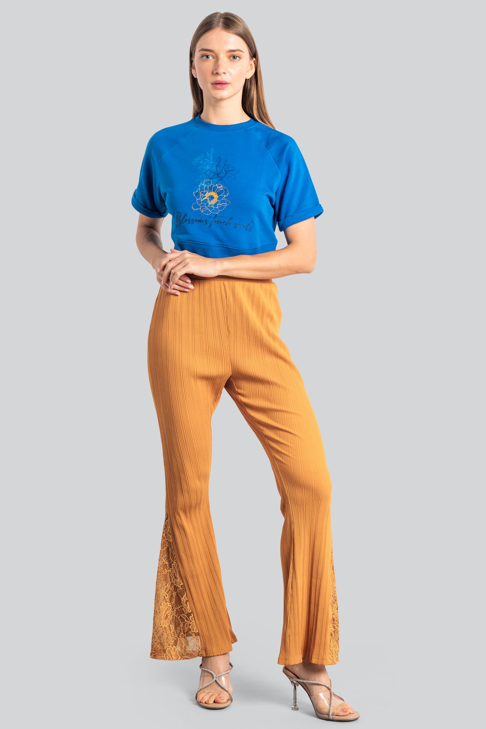 High Waisted Lace Insert Flare Leggings