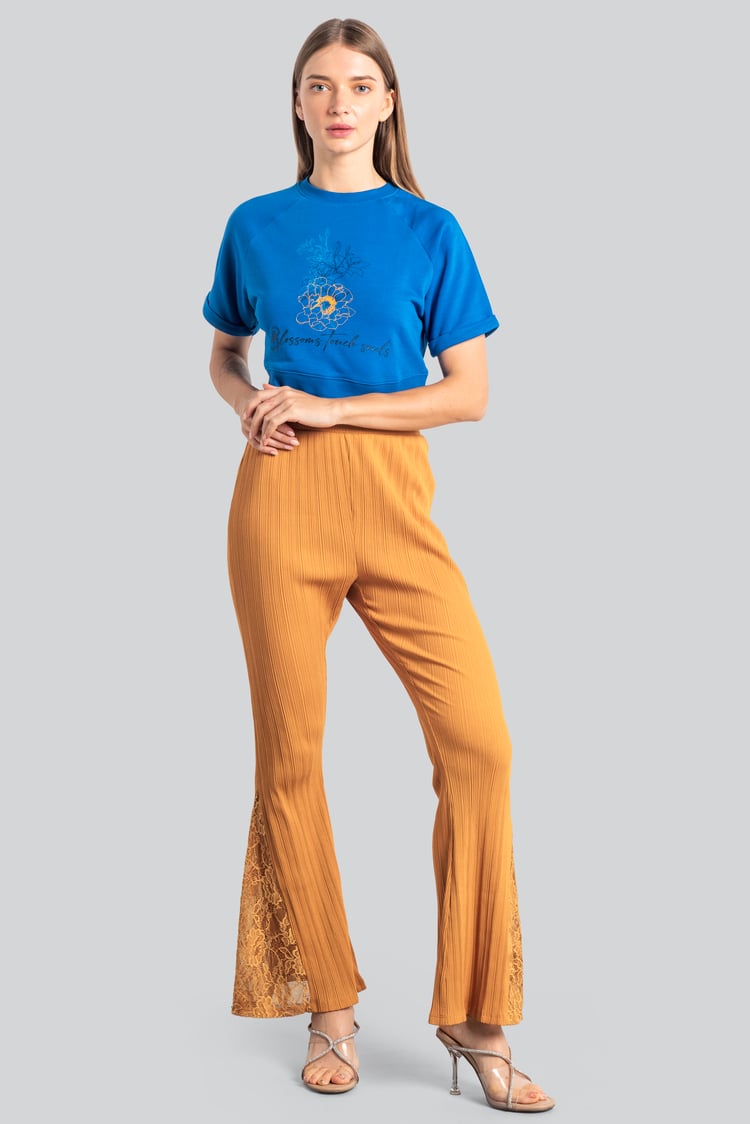 High Waisted Lace Insert Flare Leggings