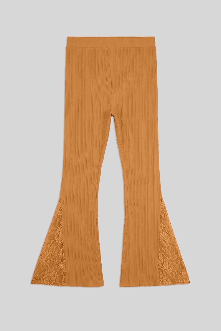 High Waisted Lace Insert Flare Leggings