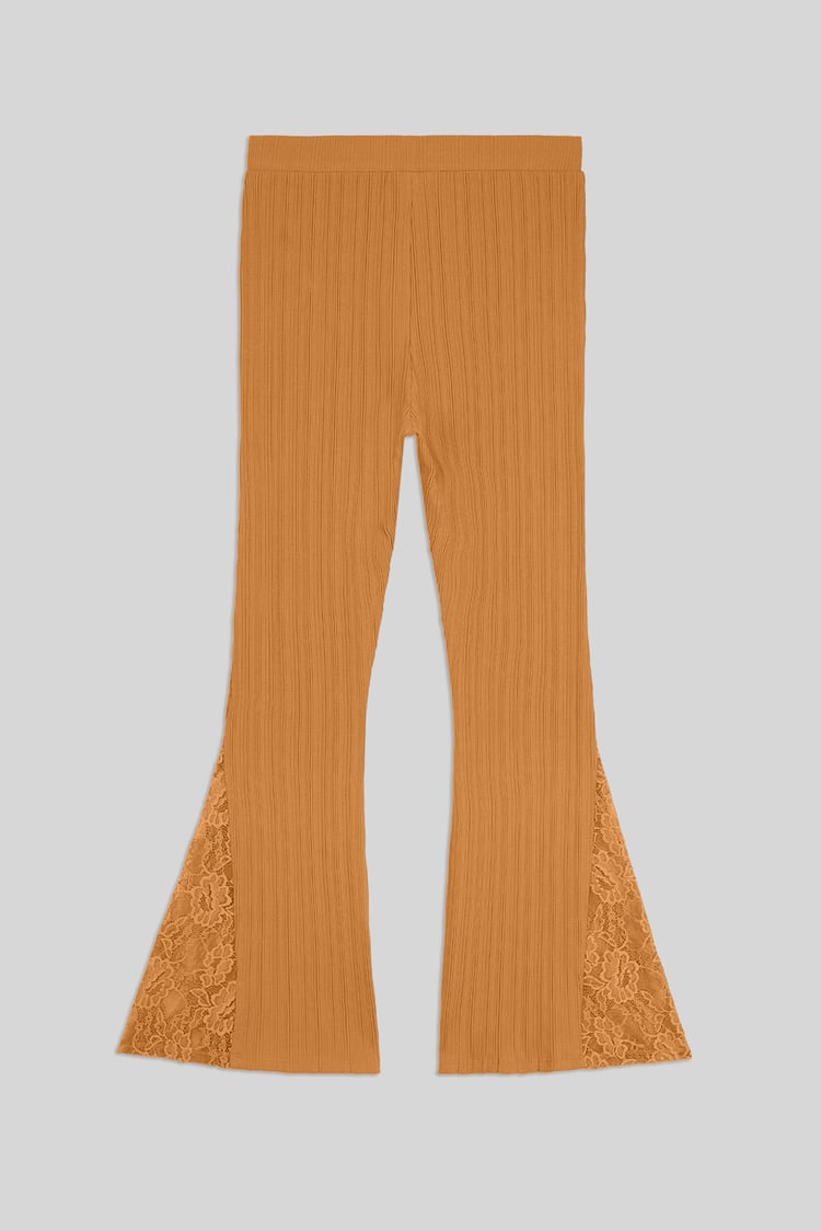 High Waisted Lace Insert Flare Leggings