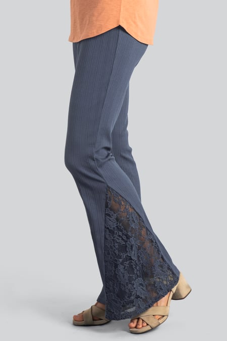 Navy High Waisted Lace Insert Flare Leggings