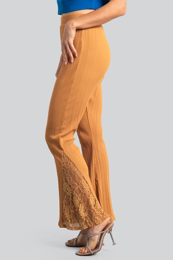 High Waisted Lace Insert Flare Leggings