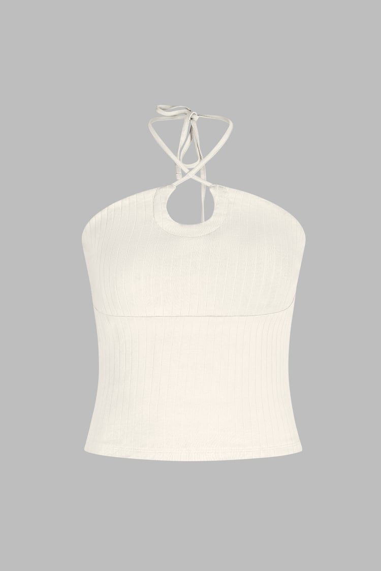 Halter Neck Ribbed Cami Vest Top