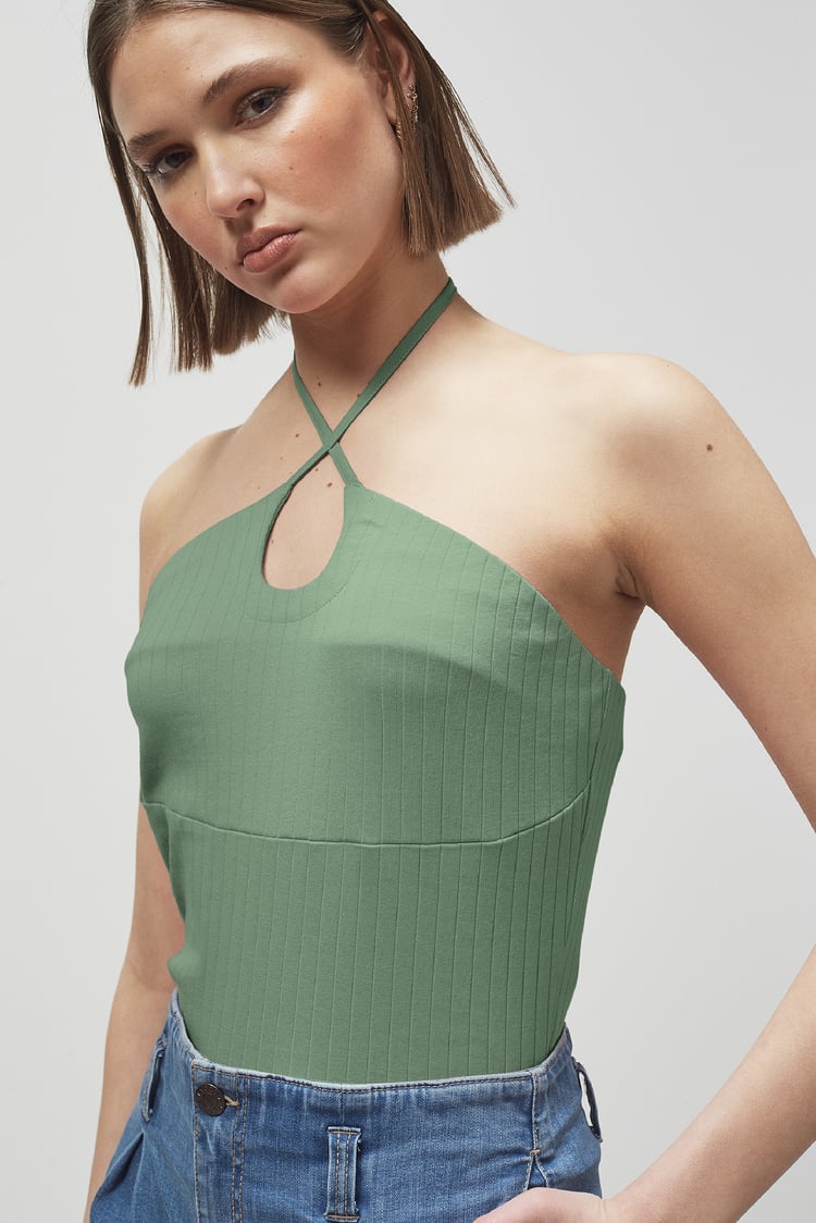 Halter Neck Ribbed Cami Vest Top