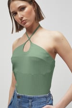 Halter Neck Ribbed Cami Vest Top