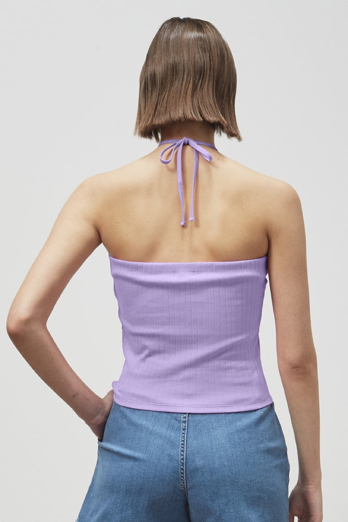 Halter Neck Ribbed Cami Vest Top