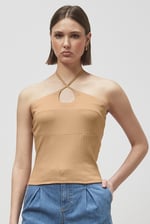 Halter Neck Ribbed Cami Vest Top