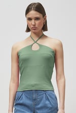 Halter Neck Ribbed Cami Vest Top