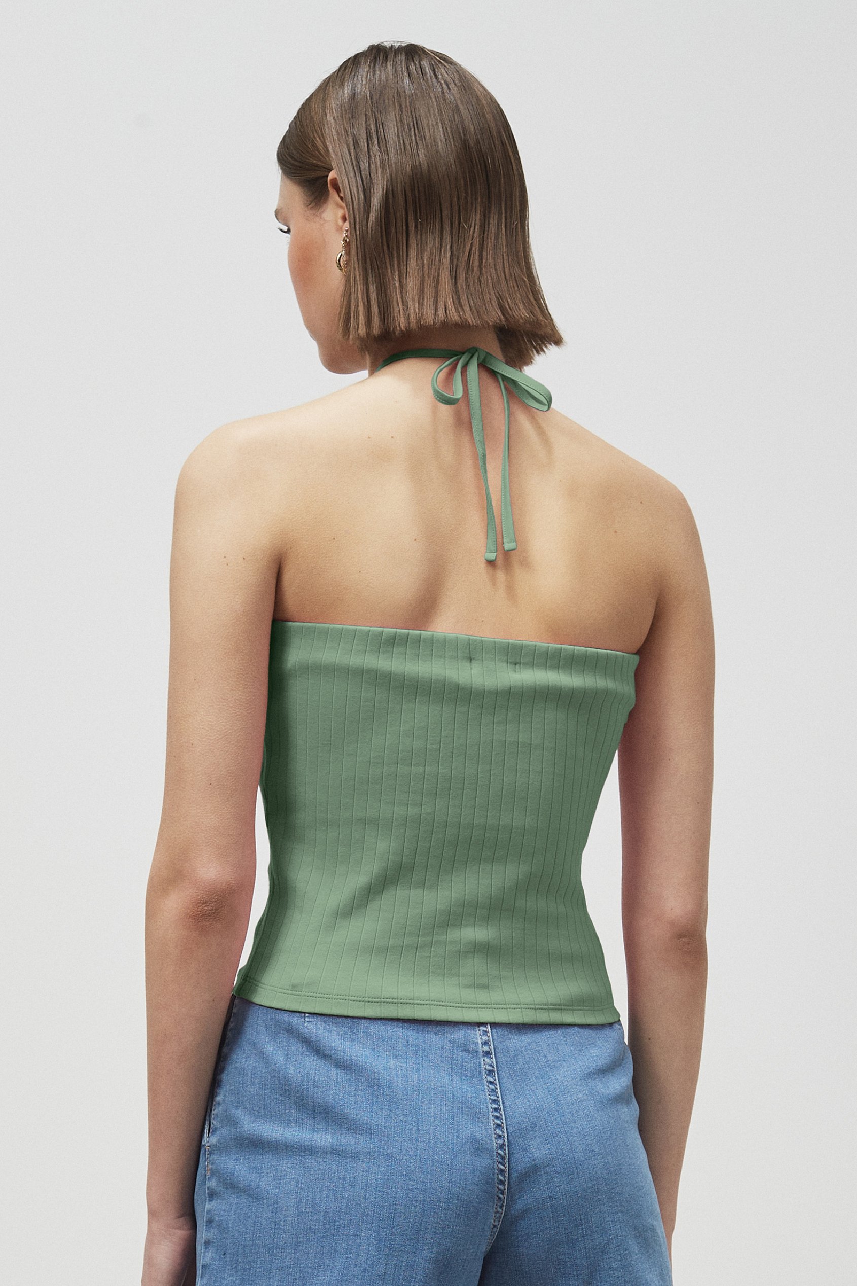 Halter Neck Ribbed Cami Vest Top