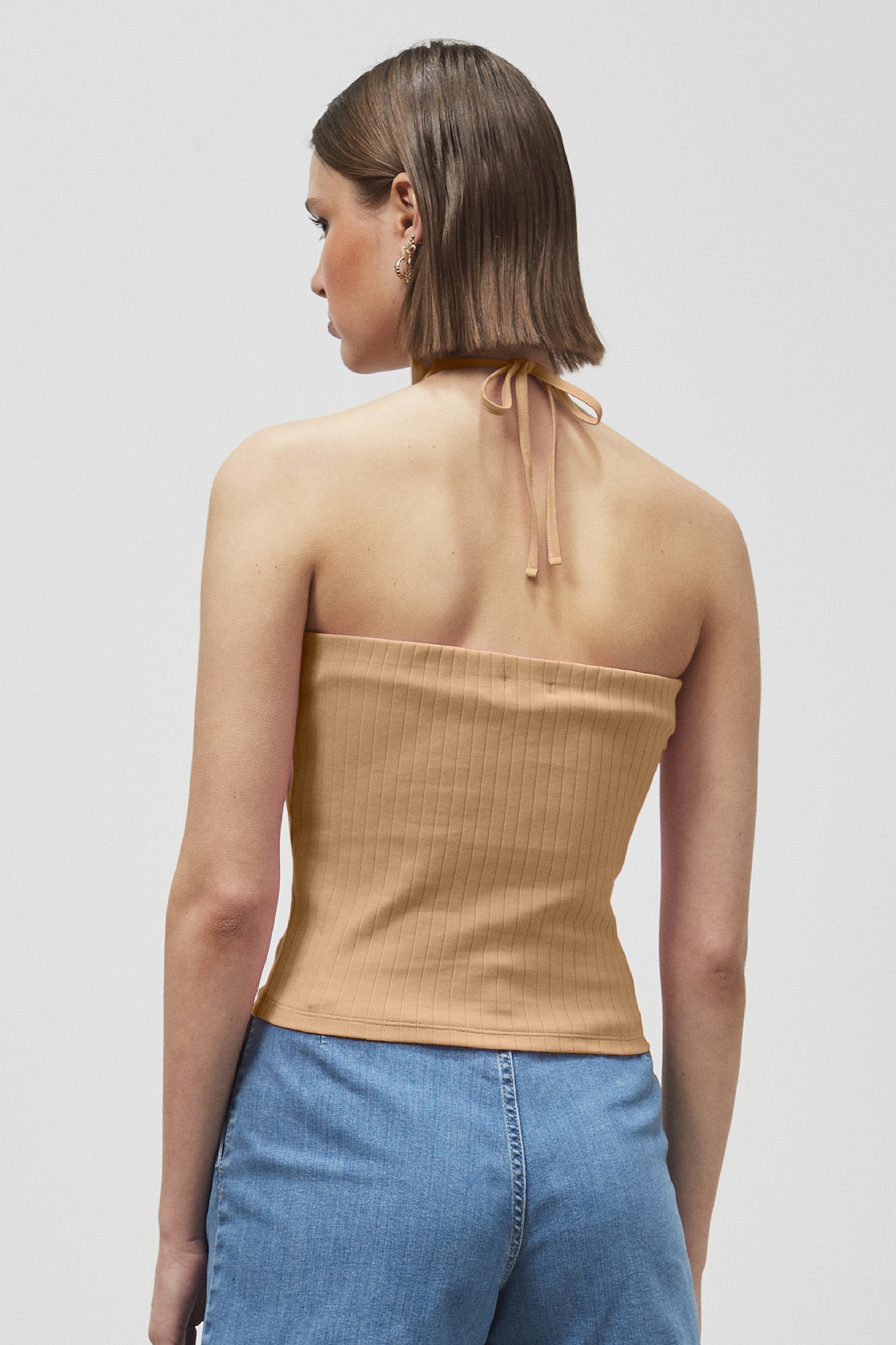 Halter Neck Ribbed Cami Vest Top