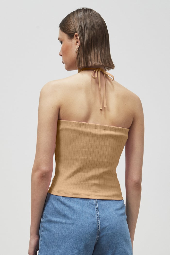 Halter Neck Ribbed Cami Vest Top