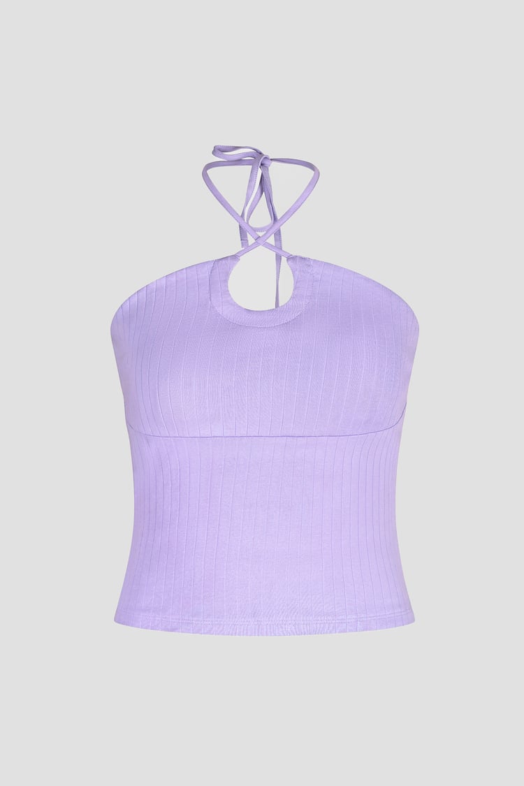 Halter Neck Ribbed Cami Vest Top