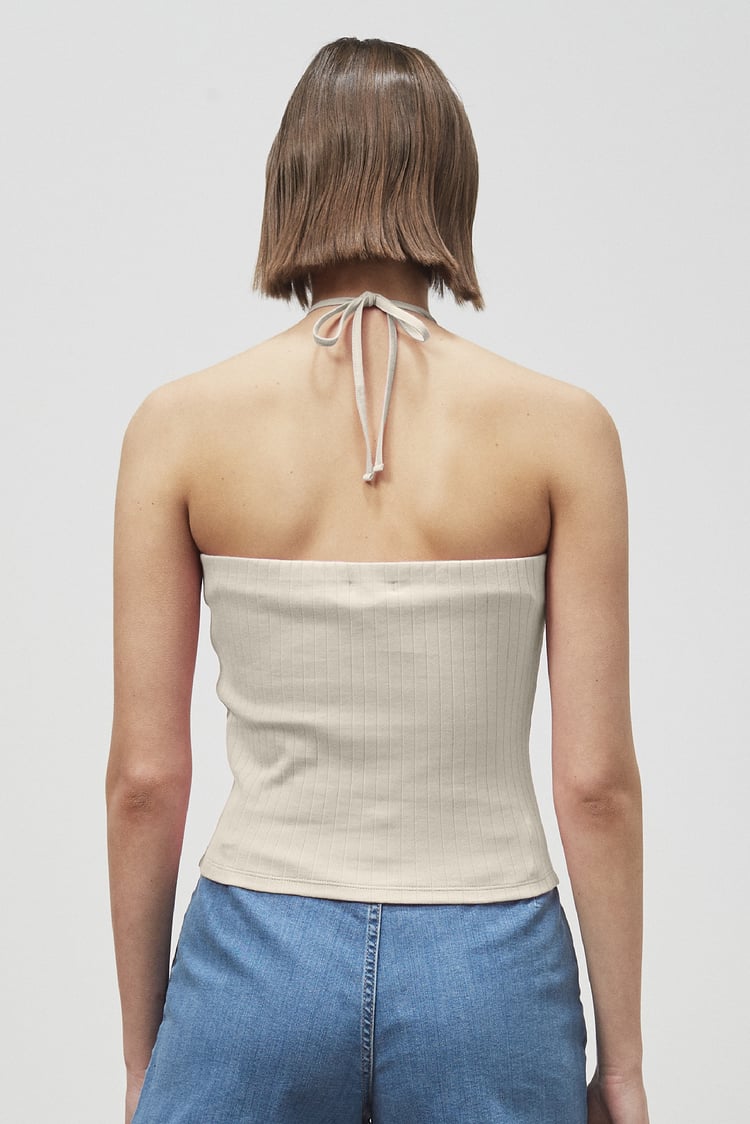 Halter Neck Ribbed Cami Vest Top