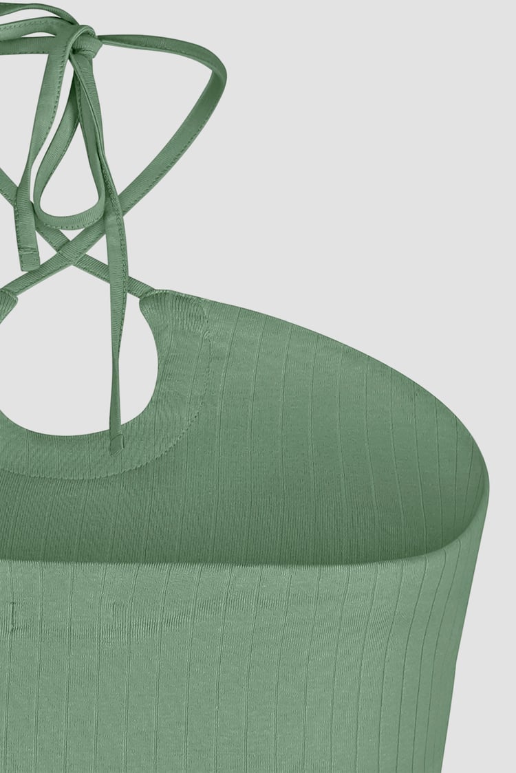 Halter Neck Ribbed Cami Vest Top