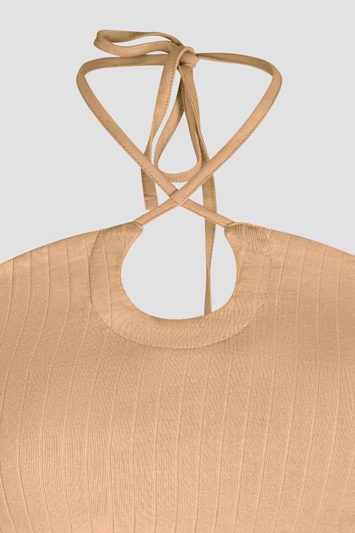 Halter Neck Ribbed Cami Vest Top