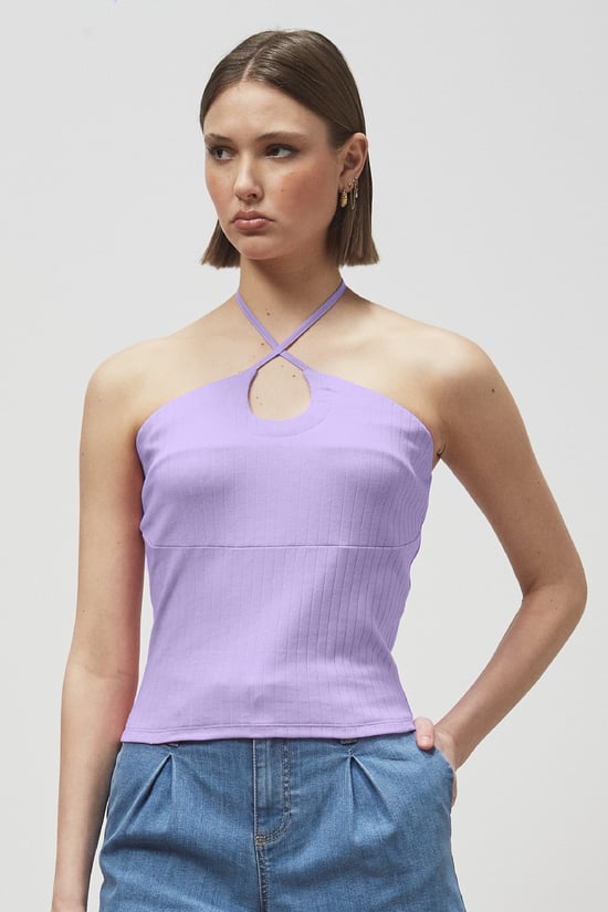 Halter Neck Ribbed Cami Vest Top