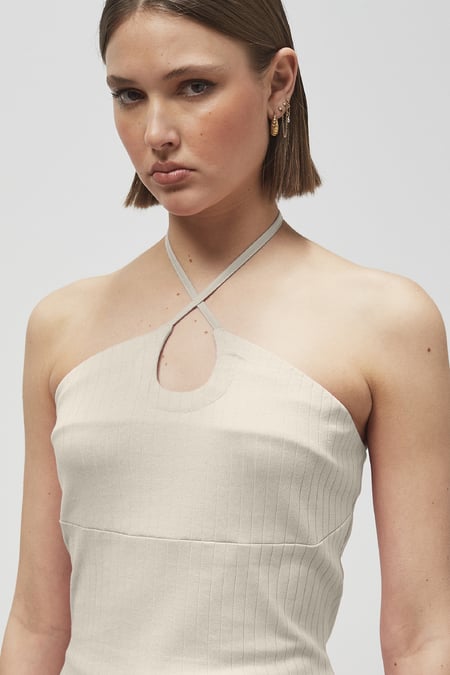 White Halter Neck Ribbed Cami Vest Top