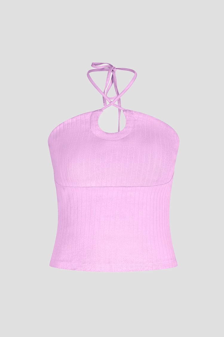Halter Neck Ribbed Cami Vest Top
