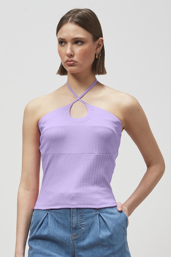 Halter Neck Ribbed Cami Vest Top