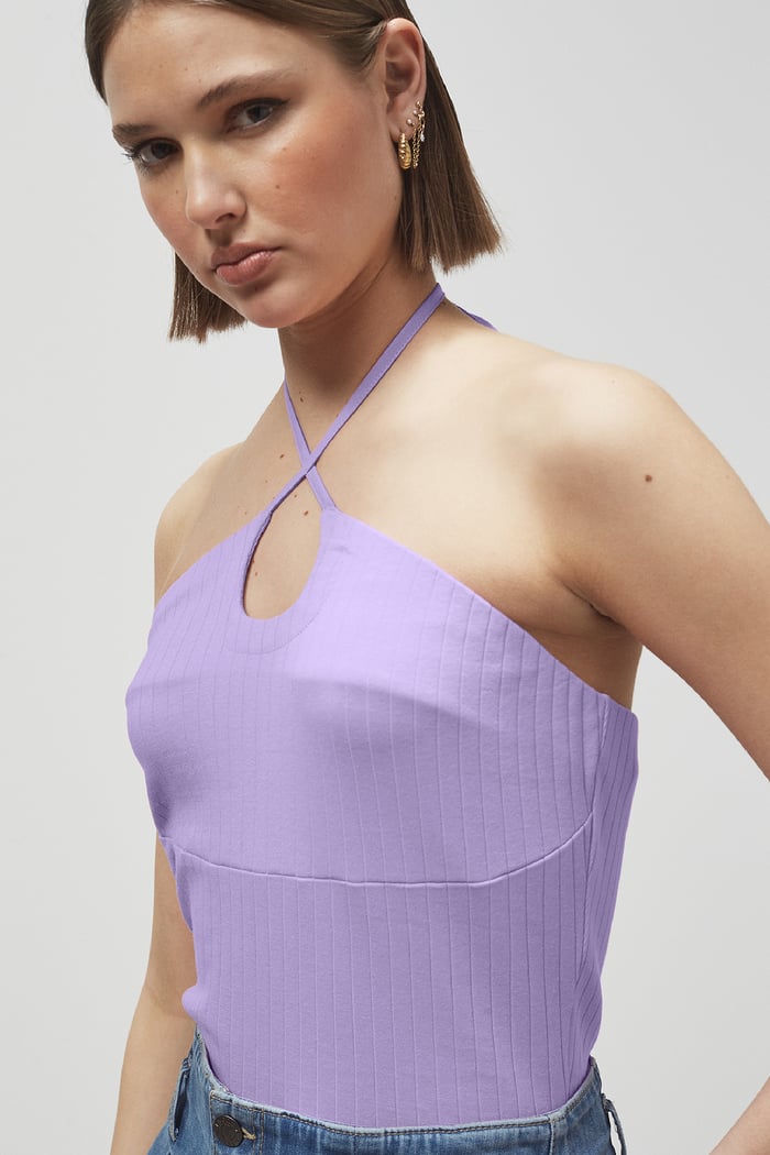 Halter Neck Ribbed Cami Vest Top
