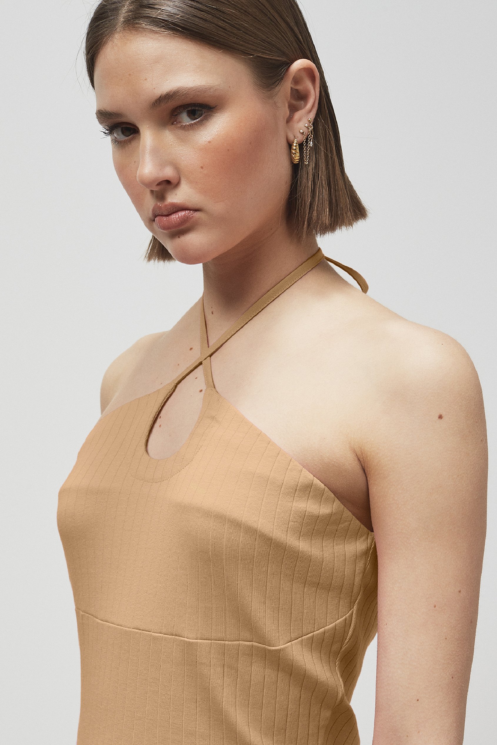 Halter Neck Ribbed Cami Vest Top