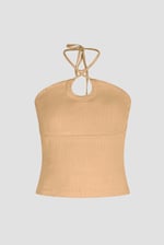 Halter Neck Ribbed Cami Vest Top