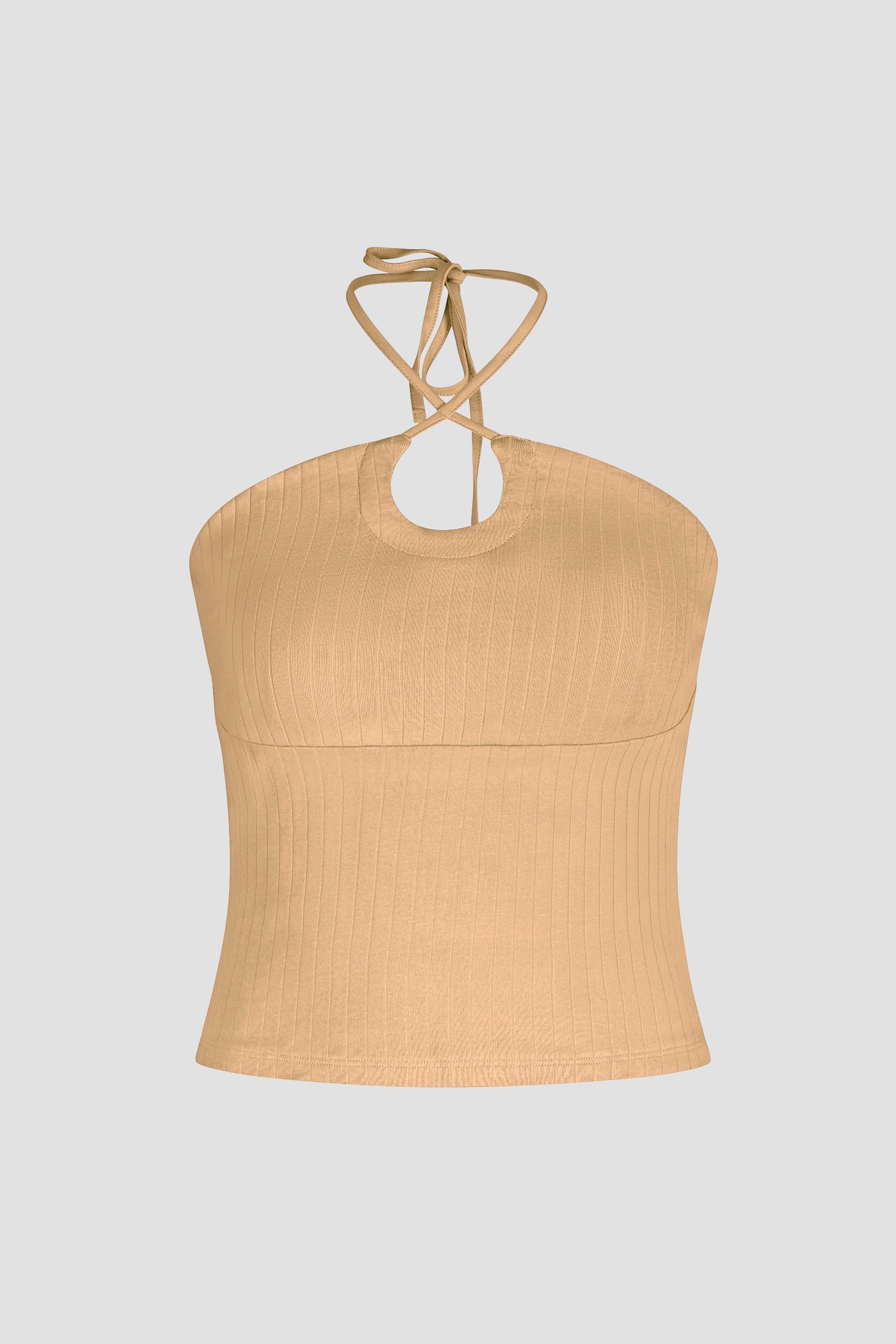 Halter Neck Ribbed Cami Vest Top