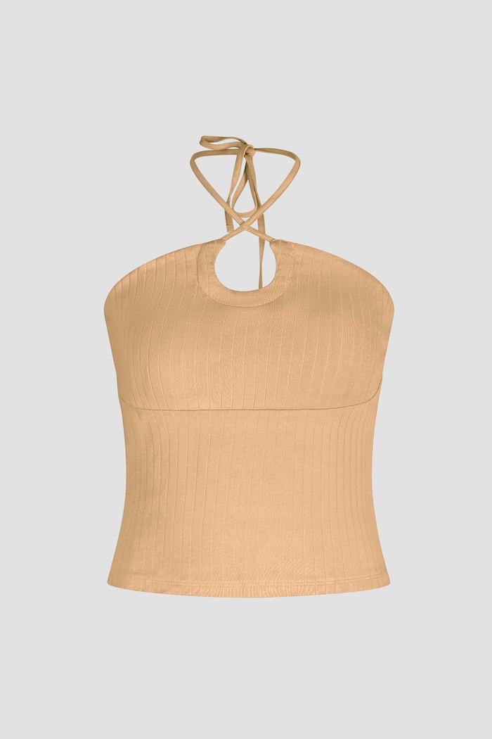 Halter Neck Ribbed Cami Vest Top
