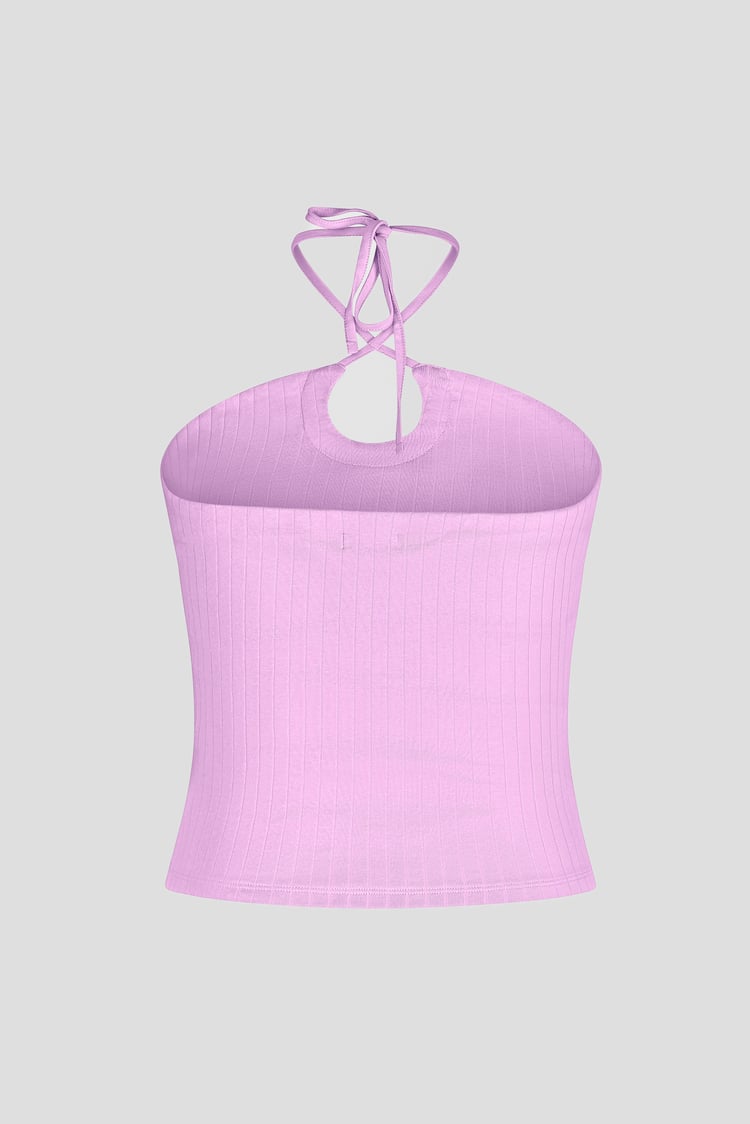 Halter Neck Ribbed Cami Vest Top