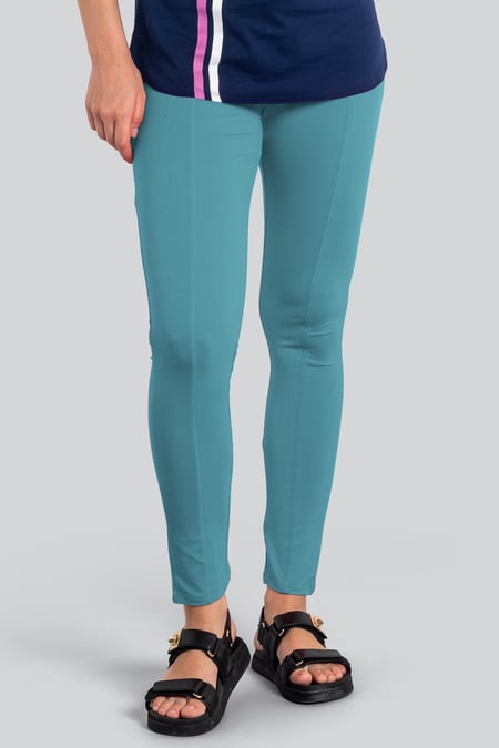 Blue Super Soft Leggings With Waist Drawstring Details