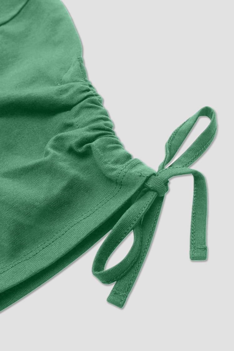 Ruched Sleeves Chest Printed T-Shirt