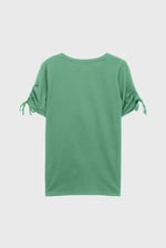 Ruched Sleeves Chest Printed T-Shirt