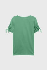 Ruched Sleeves Chest Printed T-Shirt