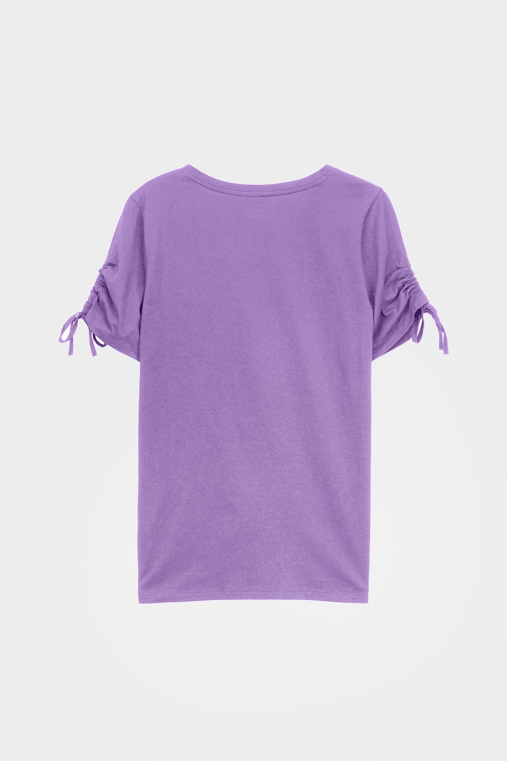 Ruched Sleeves Chest Printed T-Shirt