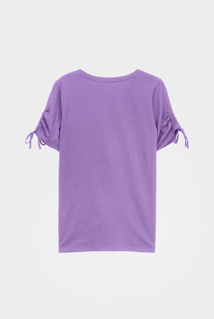 Ruched Sleeves Chest Printed T-Shirt