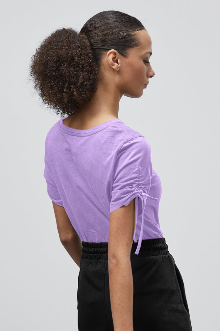 Ruched Sleeves Chest Printed T-Shirt