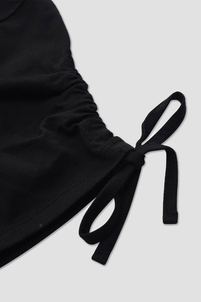 Ruched Sleeves Chest Printed T-Shirt