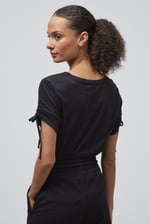 Ruched Sleeves Chest Printed T-Shirt