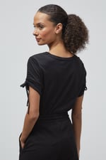 Ruched Sleeves Chest Printed T-Shirt