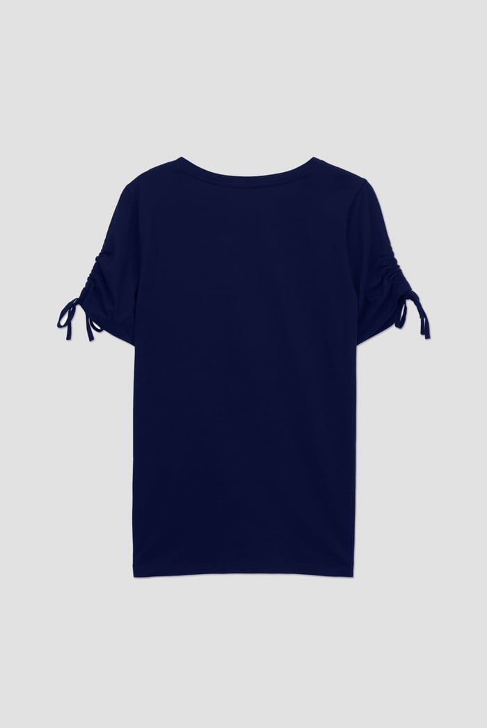 Ruched Sleeves Chest Printed T-Shirt