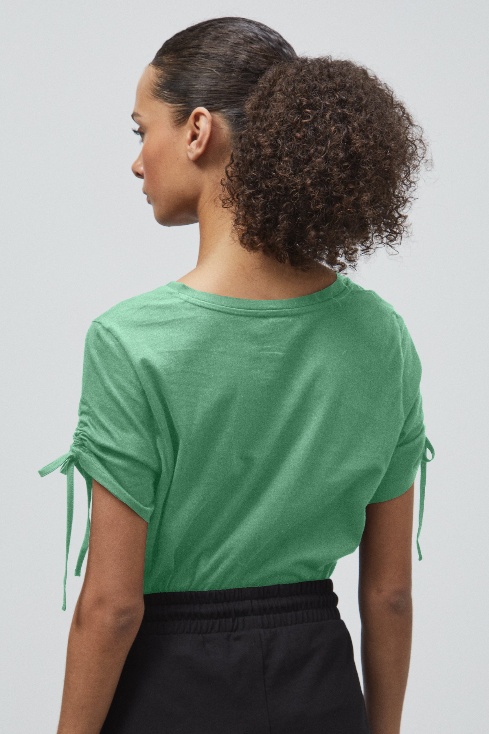 Ruched Sleeves Chest Printed T-Shirt