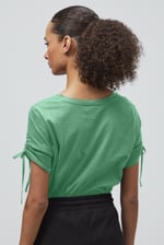 Ruched Sleeves Chest Printed T-Shirt