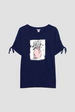 Ruched Sleeves Chest Printed T-Shirt