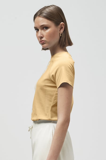 Yellow Patch Print Short Sleeve Raglan T-shirts