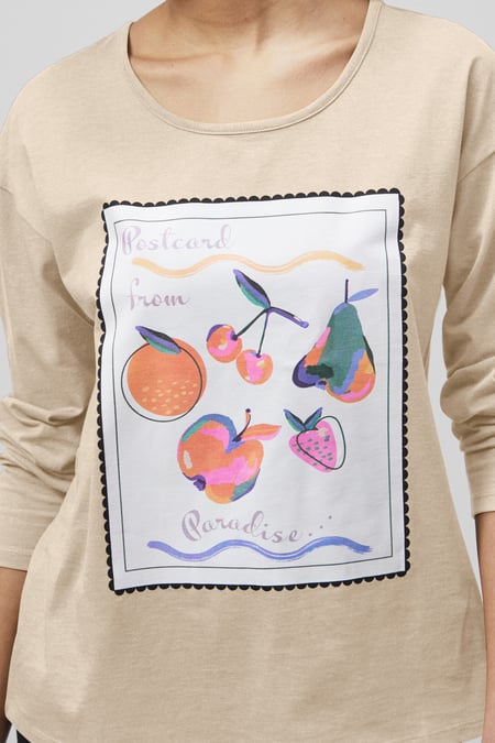 Cream Post Card Printed T-Shirt