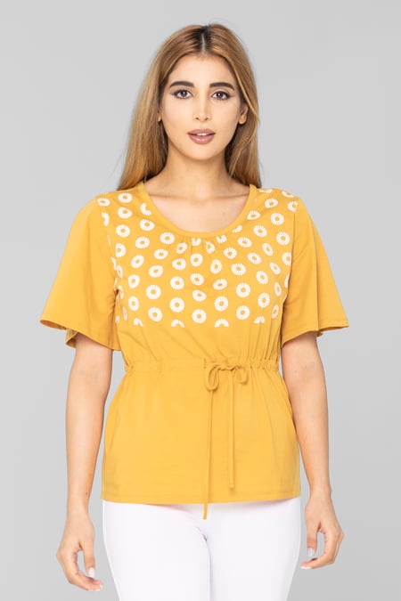 Yellow Floral Chest Print T-Shirt