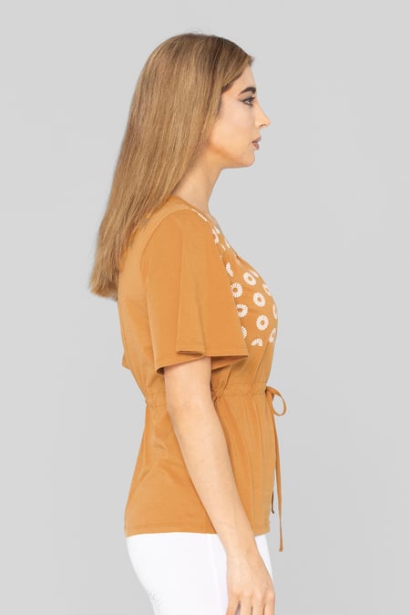 Orange Floral Chest Print T-Shirt