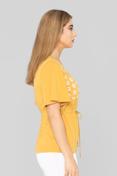 Yellow Floral Chest Print T-Shirt