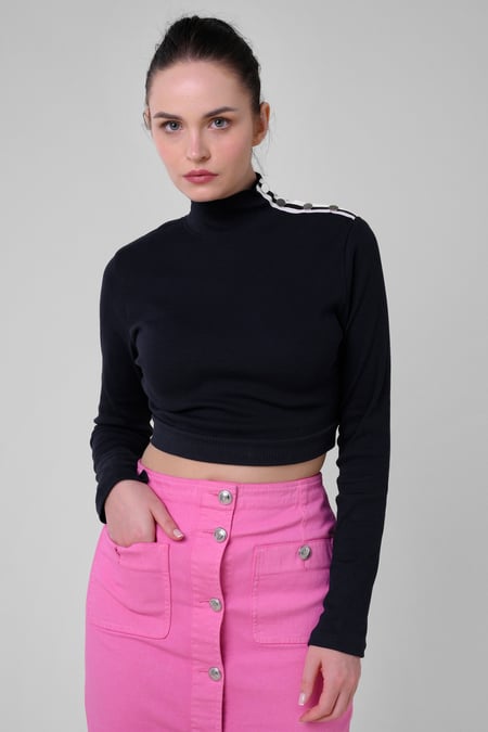 Women White Turtleneck Crop Tops