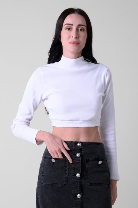 Women White Turtleneck Crop Tops